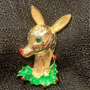 Rudolph Red Nosed Reindeer Vtg Christmas Brooch Pin by Gerry's J175